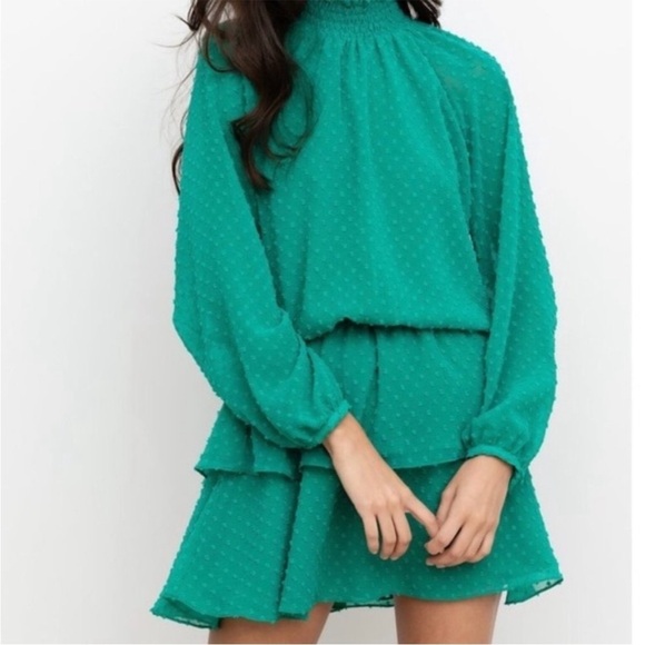 Yumi Kim Class Act Dress in Green Jewel Emerald Swiss Dot Sz L - Picture 4 of 15